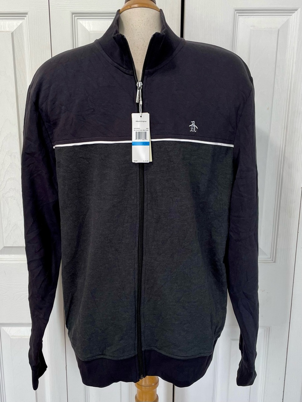 Original Penguin Men's Black/Charcoal Full-Zip Sweater Jacket